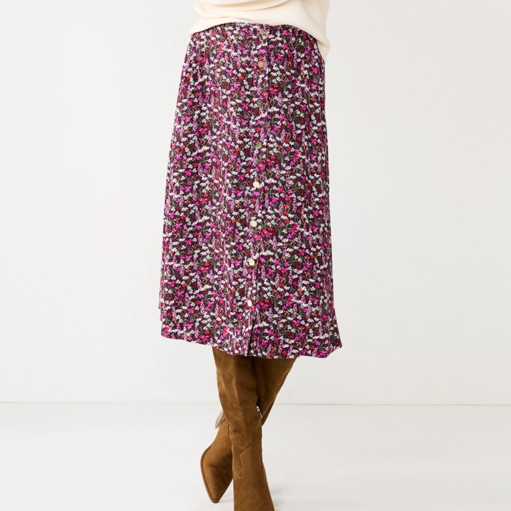 Draper James RSVP Purple Multicolor Floral Print Button Front Midi Skirt